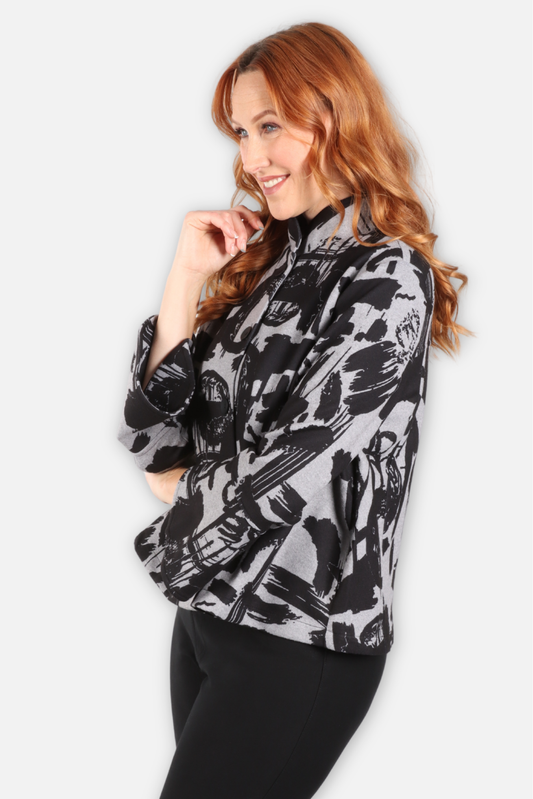 Print Poncho Jacket - Black & Gray