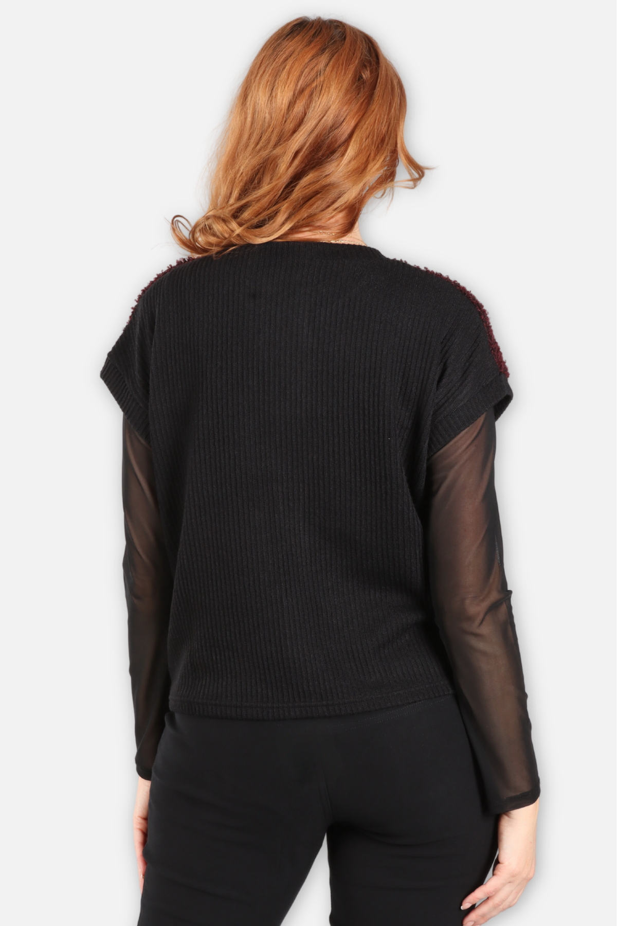 Sherpa Sweater Vest - Burgundy & Black
