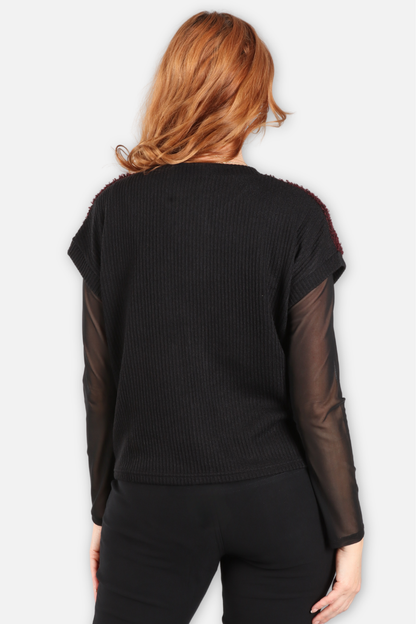 Sherpa Sweater Vest - Burgundy & Black