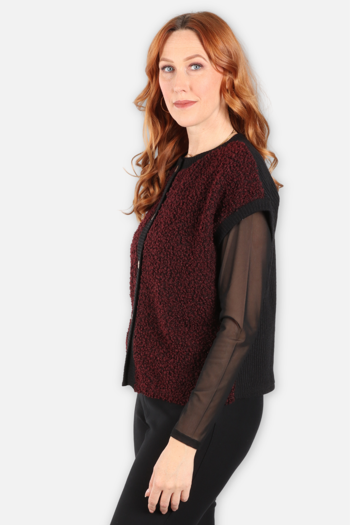 Sherpa Sweater Vest - Burgundy & Black