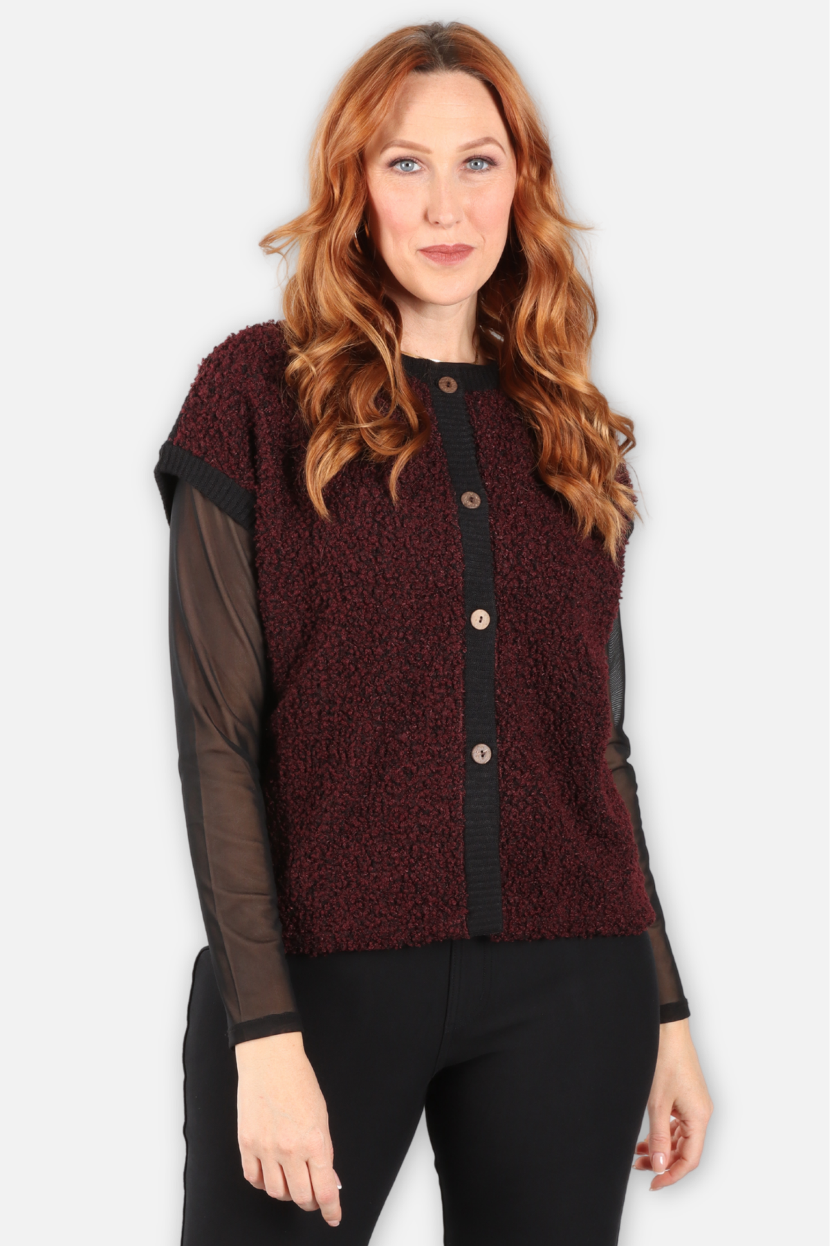Sherpa Sweater Vest - Burgundy & Black