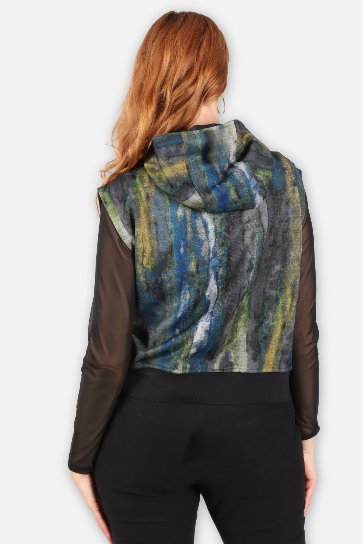 Zip Hooded Vest - Teal Multi