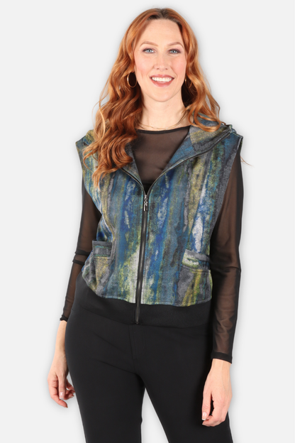 Zip Hooded Vest - Teal Multi