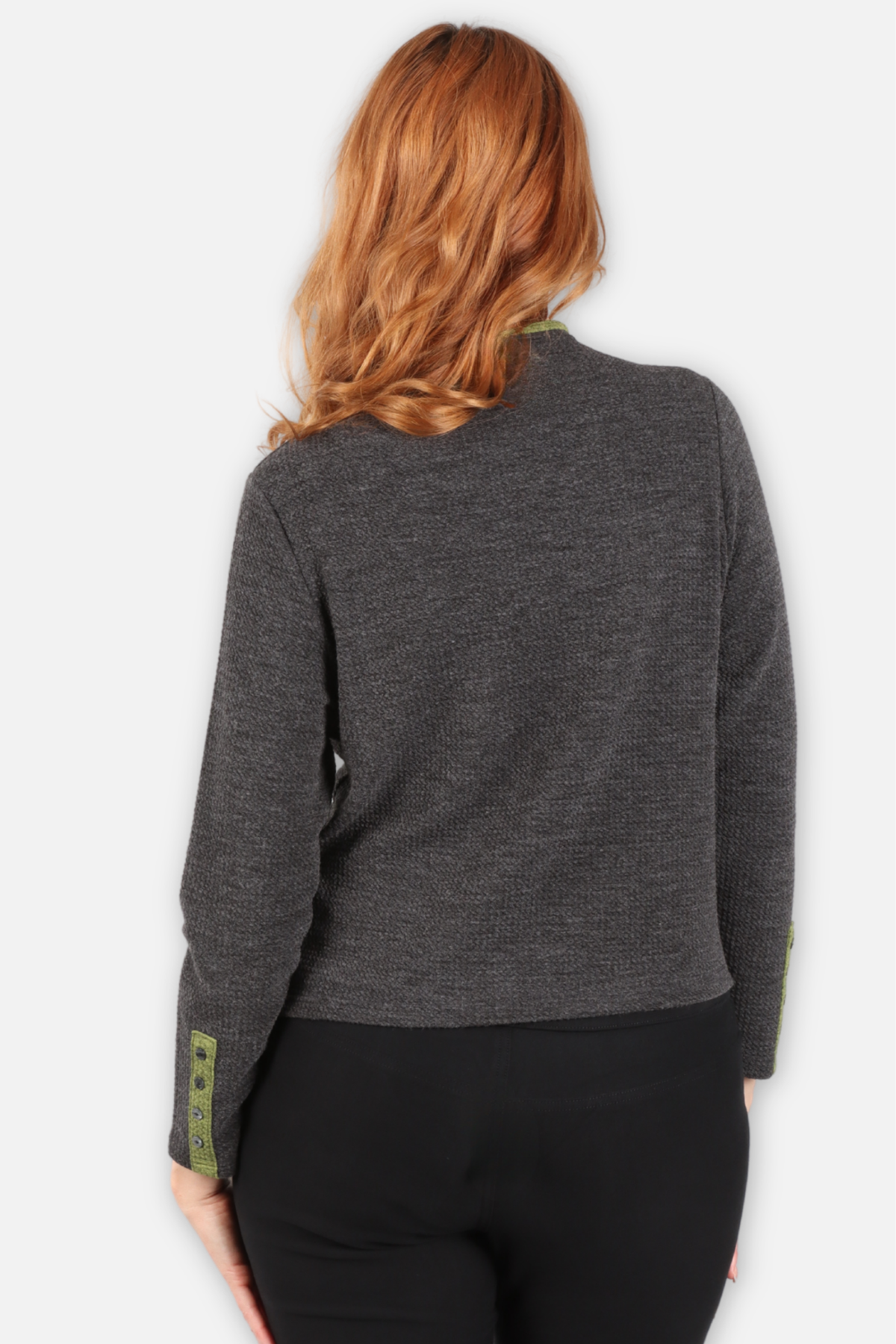 Contrast Trim Mock Neck Sweater - Gray & Lime