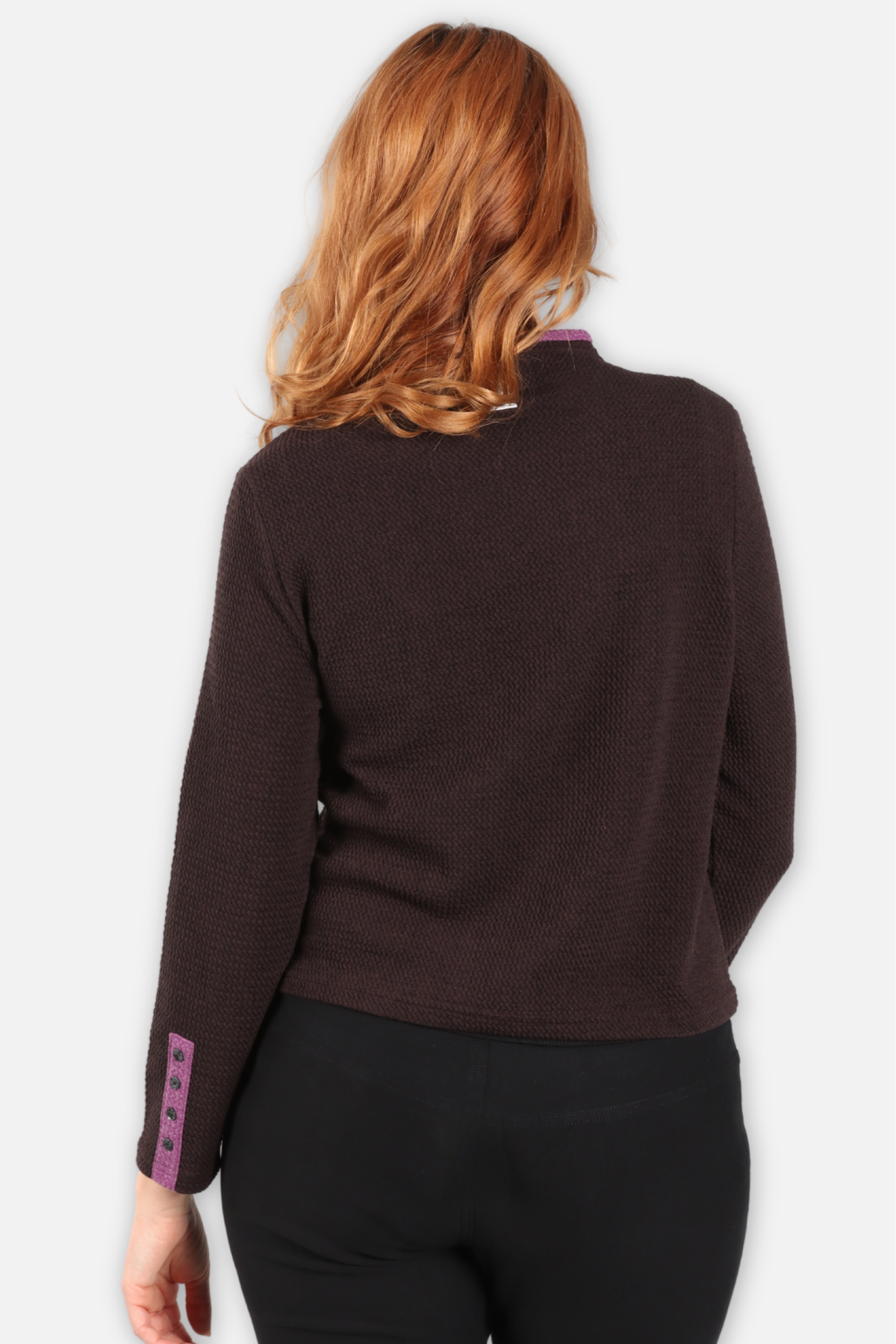 Contrast Trim Mock Neck Sweater - Brown & Purple