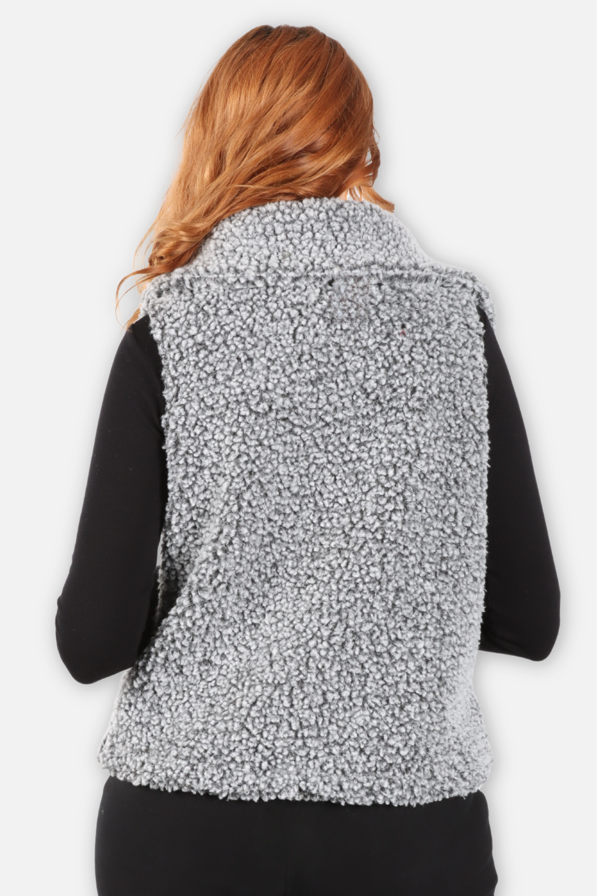 Sherpa Pouf Collar Vest - Grey