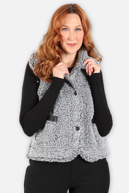 Sherpa Pouf Collar Vest - Grey