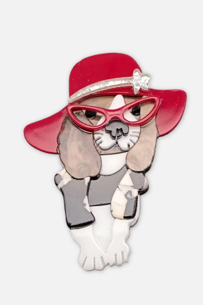 Fashion Dog Brooch - Red Multi