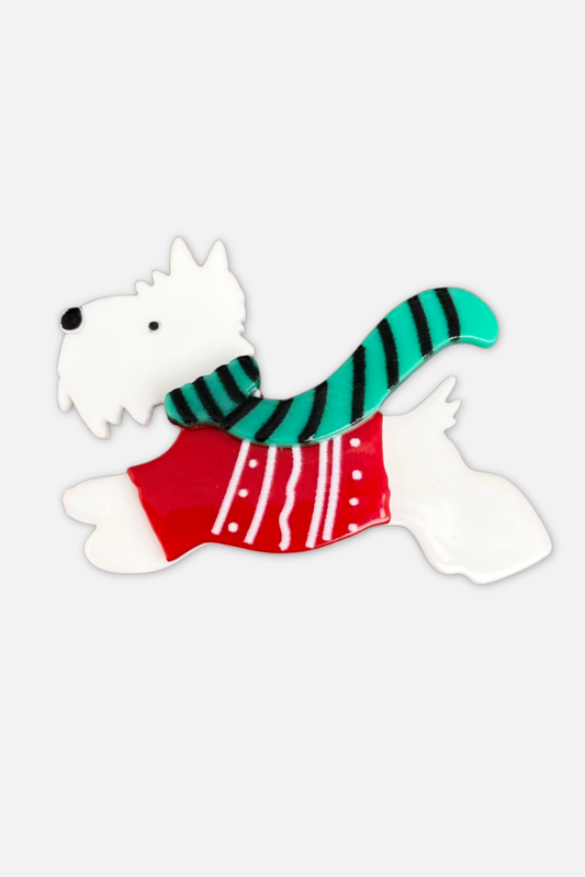 Highland Terrier Brooch - Red & Green