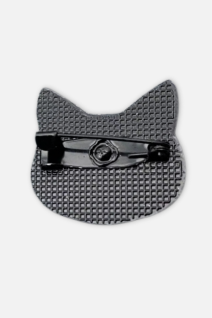 Cute Cat Head Brooch - White & Black