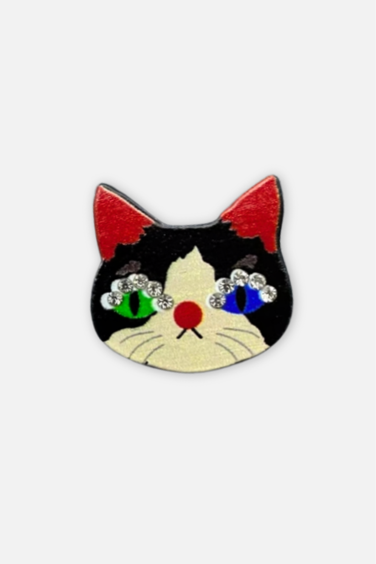 Cute Cat Head Brooch - White & Black