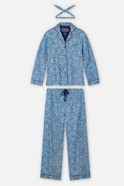 Classic Flannel Pajama Set with Headband  - Howdy Paisley Chambray