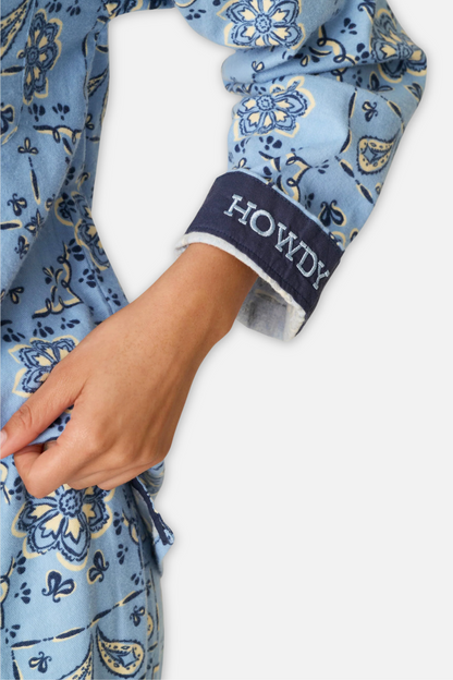 Classic Flannel Pajama Set with Headband  - Howdy Paisley Chambray