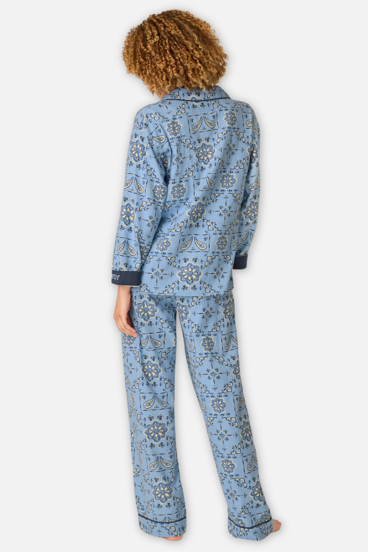 Classic Flannel Pajama Set with Headband  - Howdy Paisley Chambray
