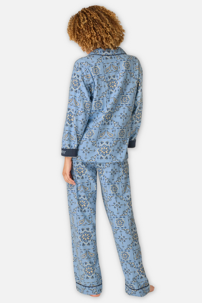 Classic Flannel Pajama Set with Headband  - Howdy Paisley Chambray