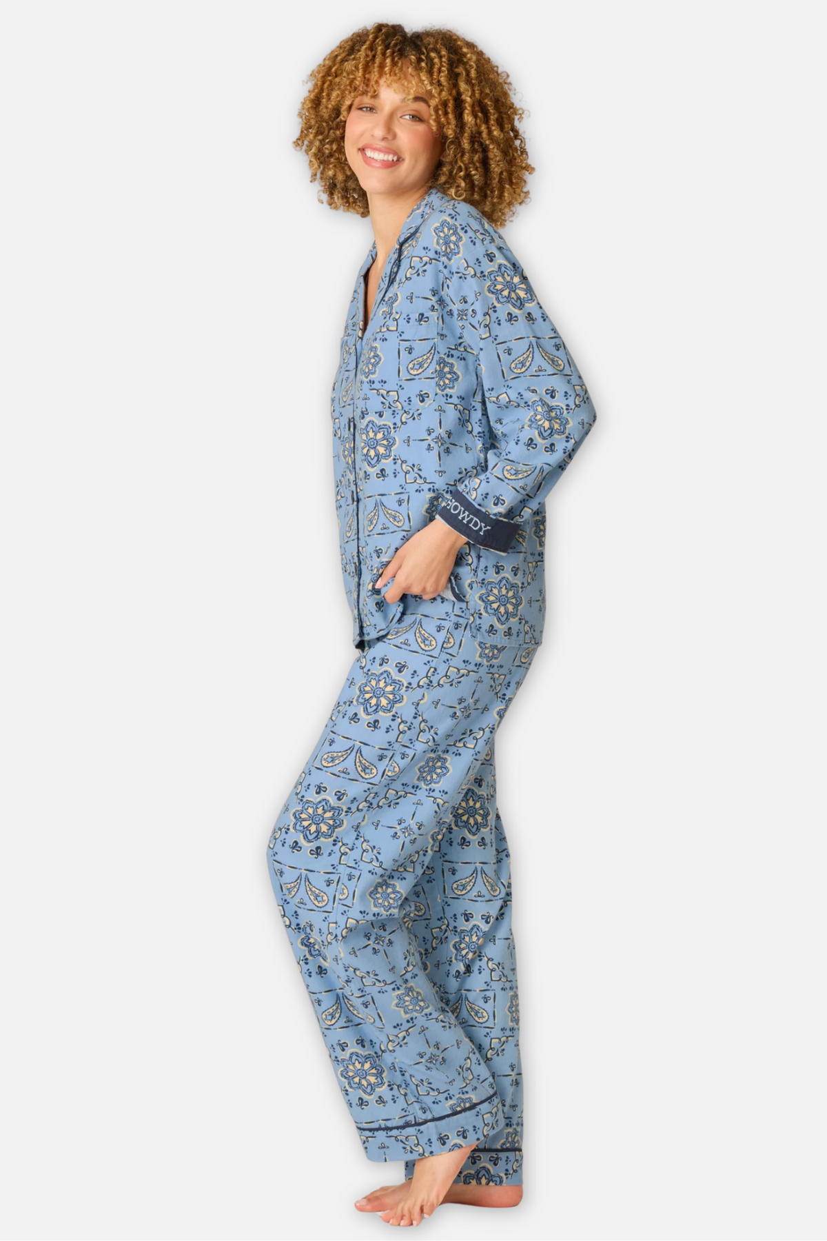 Classic Flannel Pajama Set with Headband  - Howdy Paisley Chambray