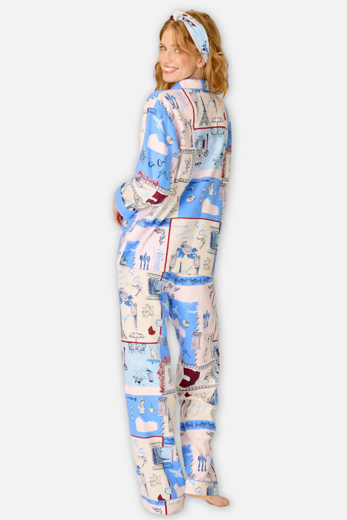 Classic Flannel Pajama Set with Headband - Bonjour Dove Blue