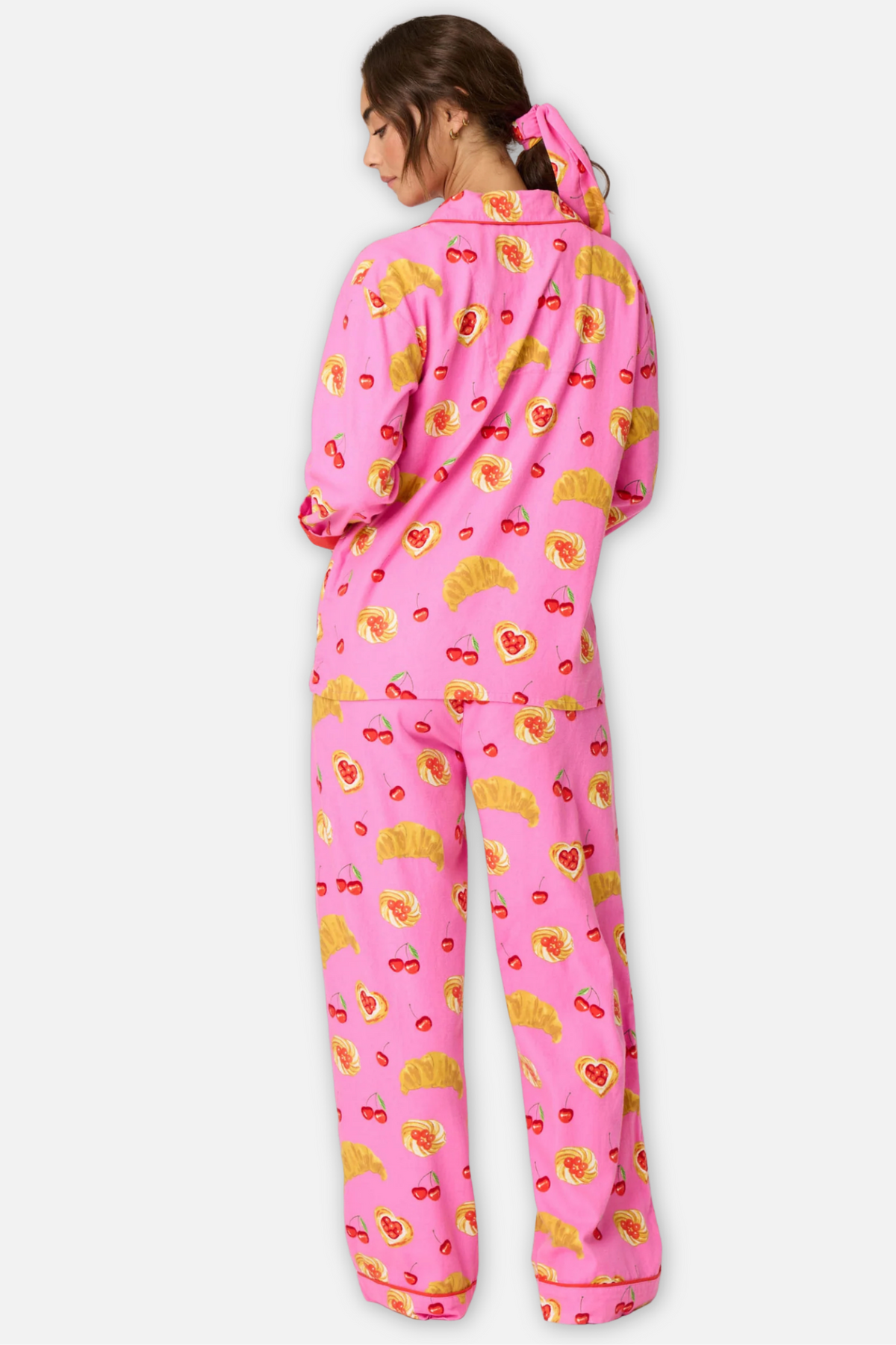 Classic Flannel Pajama Set with Headband - Brunch Club Pink Rose