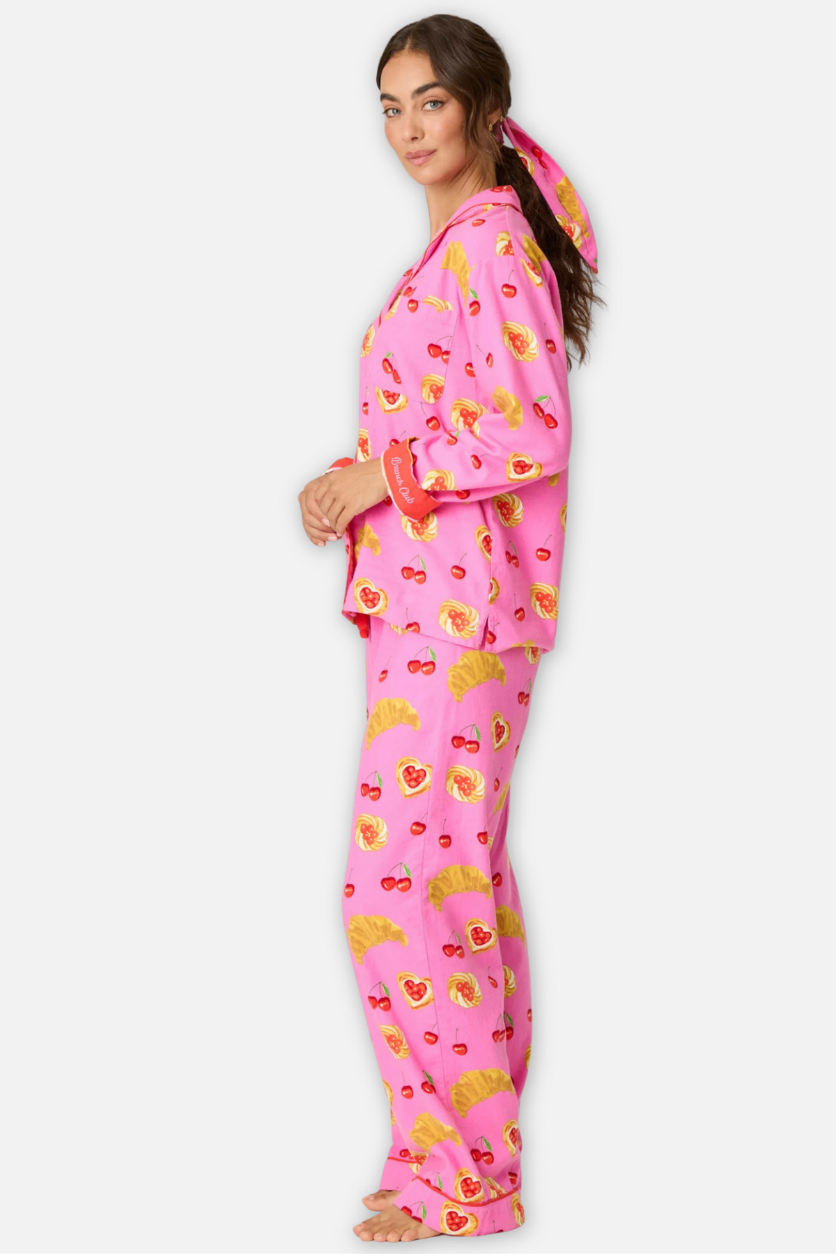 Classic Flannel Pajama Set with Headband - Brunch Club Pink Rose