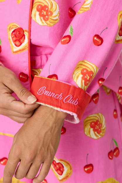 Classic Flannel Pajama Set with Headband - Brunch Club Pink Rose