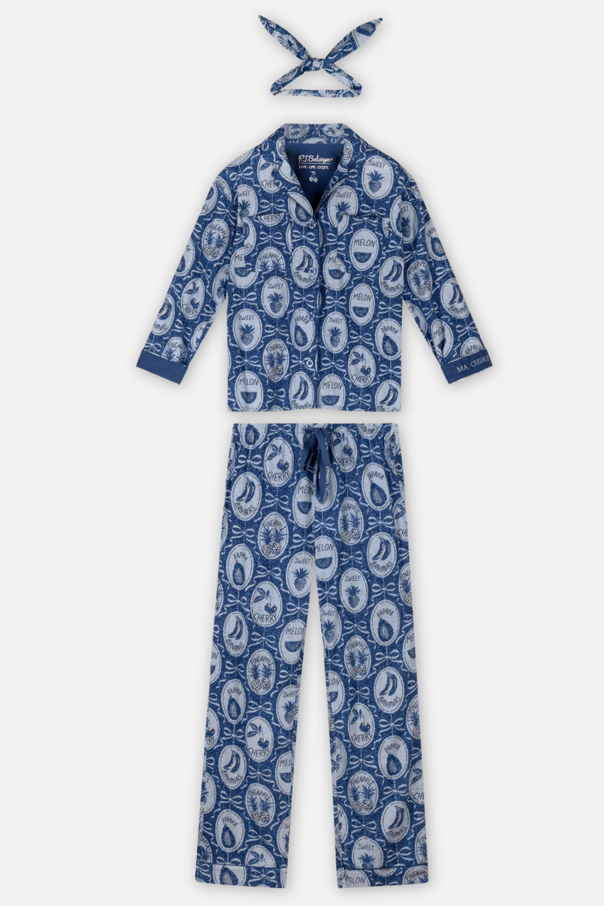 Classic Flannel Pajama Set with Headband - Ma Cherie Navy