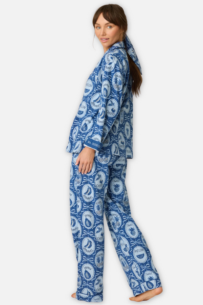 Classic Flannel Pajama Set with Headband - Ma Cherie Navy