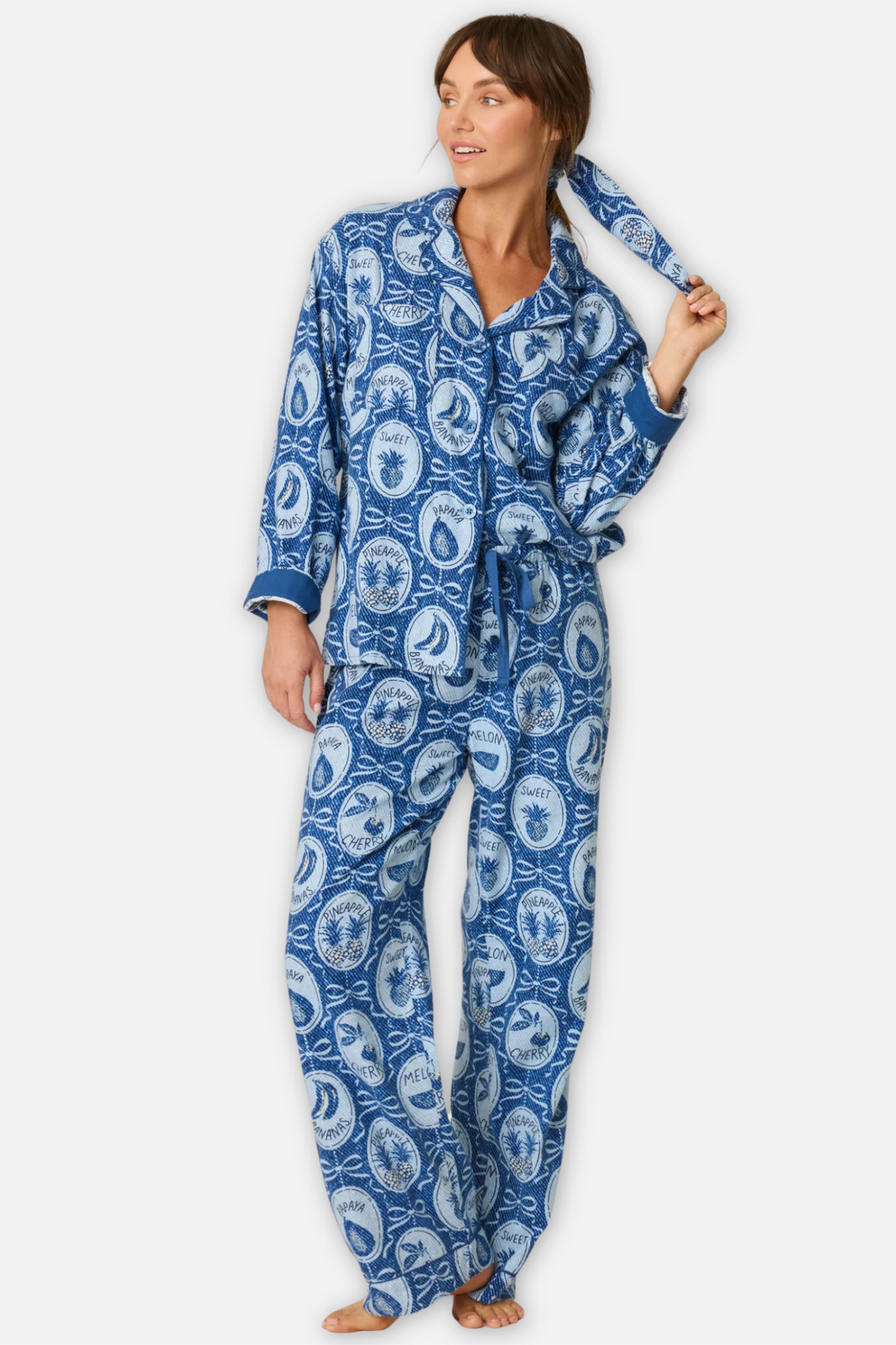 Classic Flannel Pajama Set with Headband - Ma Cherie Navy