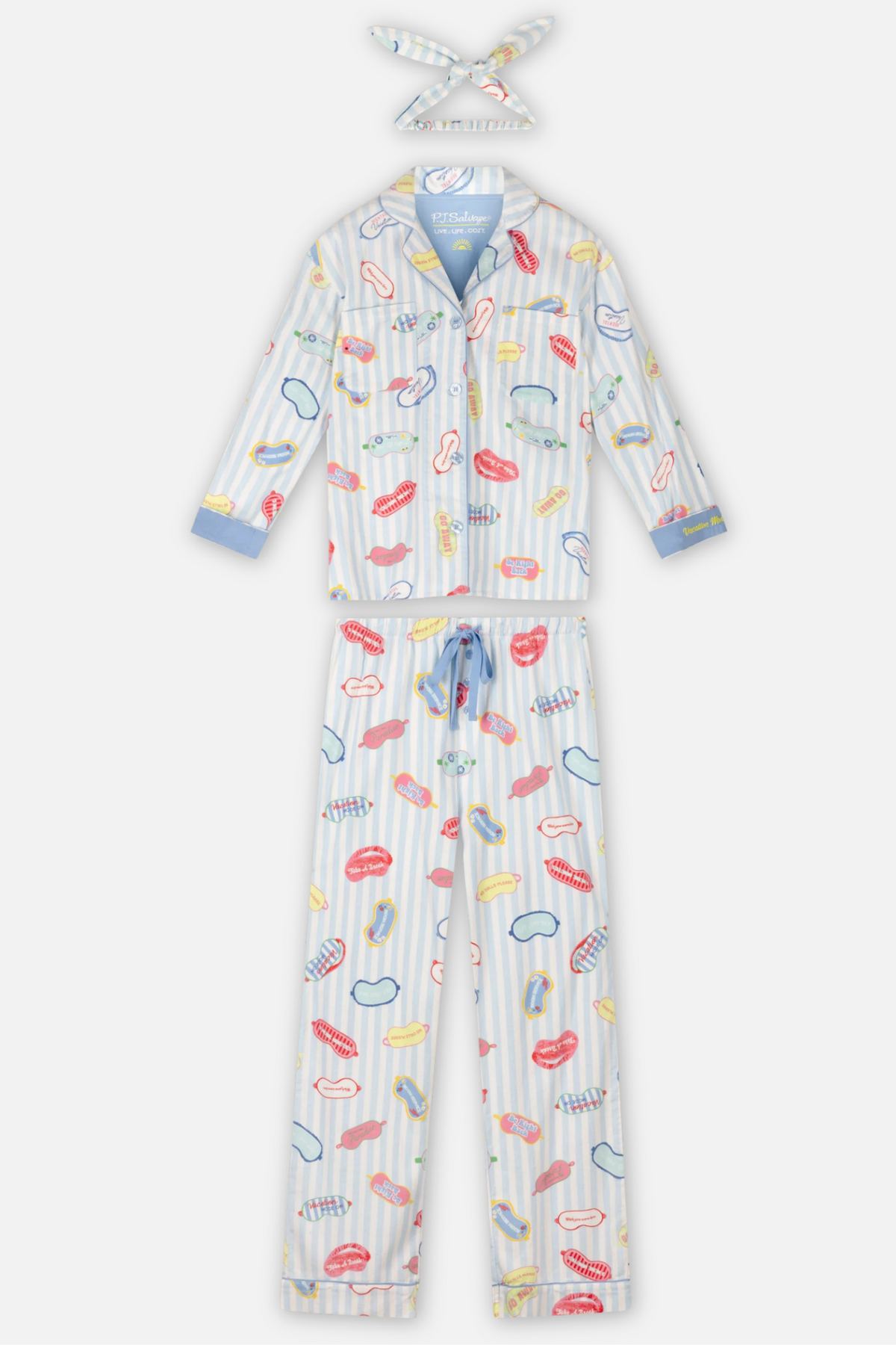 Classic Flannel Pajama Set with Headband - Vacation Mode Breeze