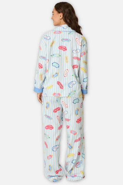 Classic Flannel Pajama Set with Headband - Vacation Mode Breeze