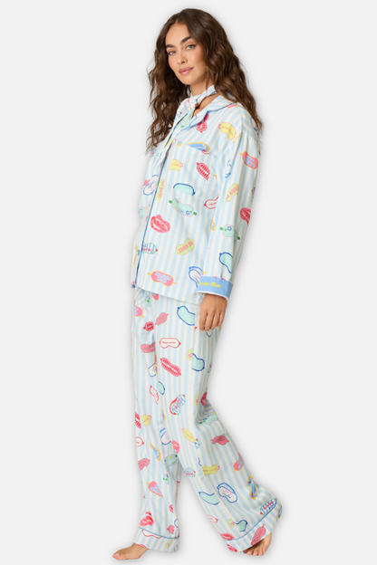 Classic Flannel Pajama Set with Headband - Vacation Mode Breeze