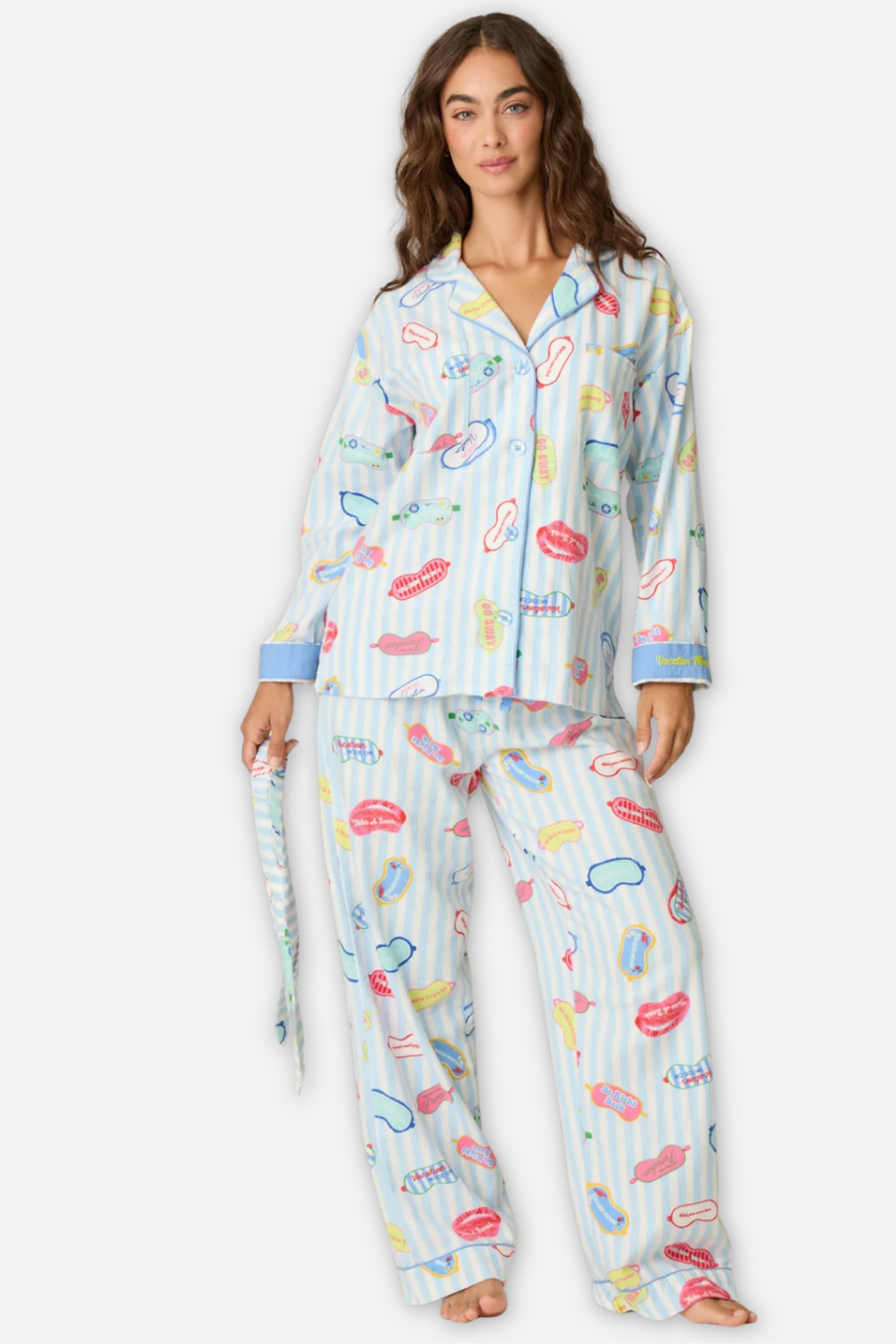 Classic Flannel Pajama Set with Headband - Vacation Mode Breeze