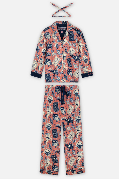 Classic Flannel Pajama Set with Headband - Lucky You Dark Rose