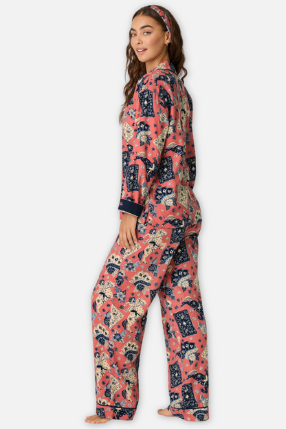 Classic Flannel Pajama Set with Headband - Lucky You Dark Rose