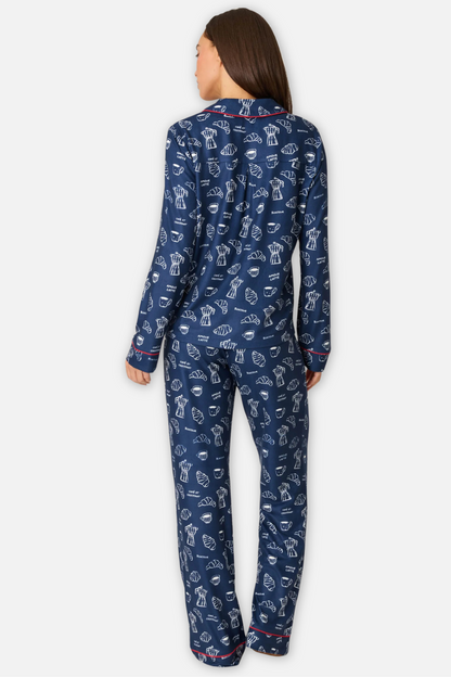 Bonjour French Breakfast Pajama Set - Deep Navy