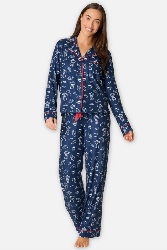 Bonjour French Breakfast Pajama Set - Deep Navy