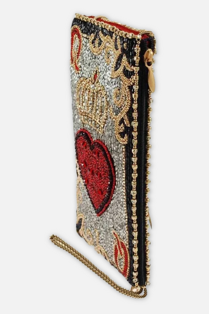 Queen of Hearts Crossbody Phone Bag - Silver Red & Black