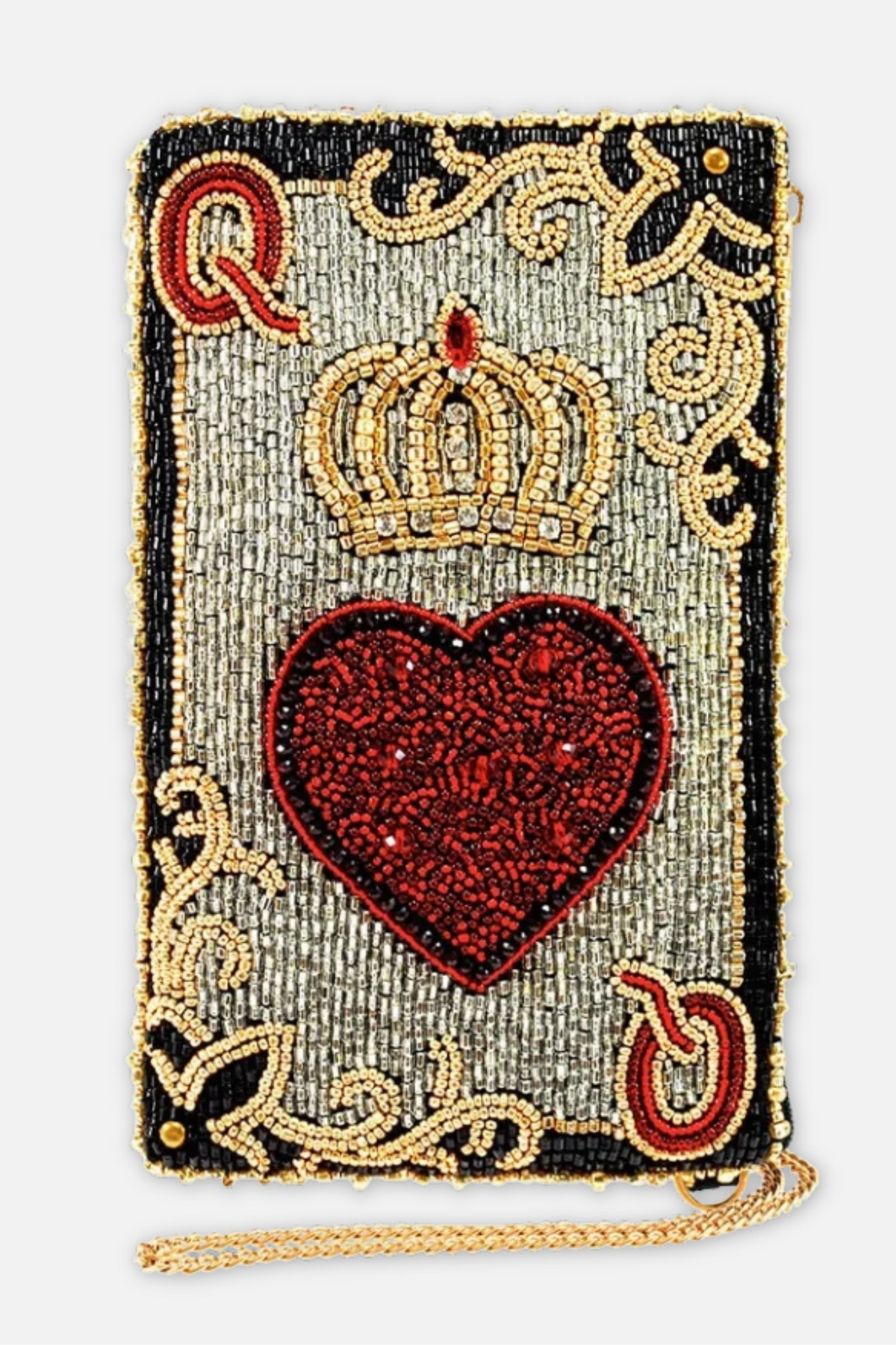 Queen of Hearts Crossbody Phone Bag - Silver Red & Black