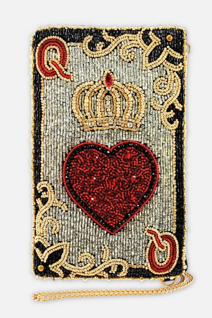 Queen of Hearts Crossbody Phone Bag - Silver Red & Black