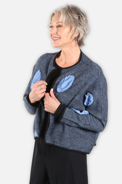 Open 3D Art Dot Cardigan - Black & Blue
