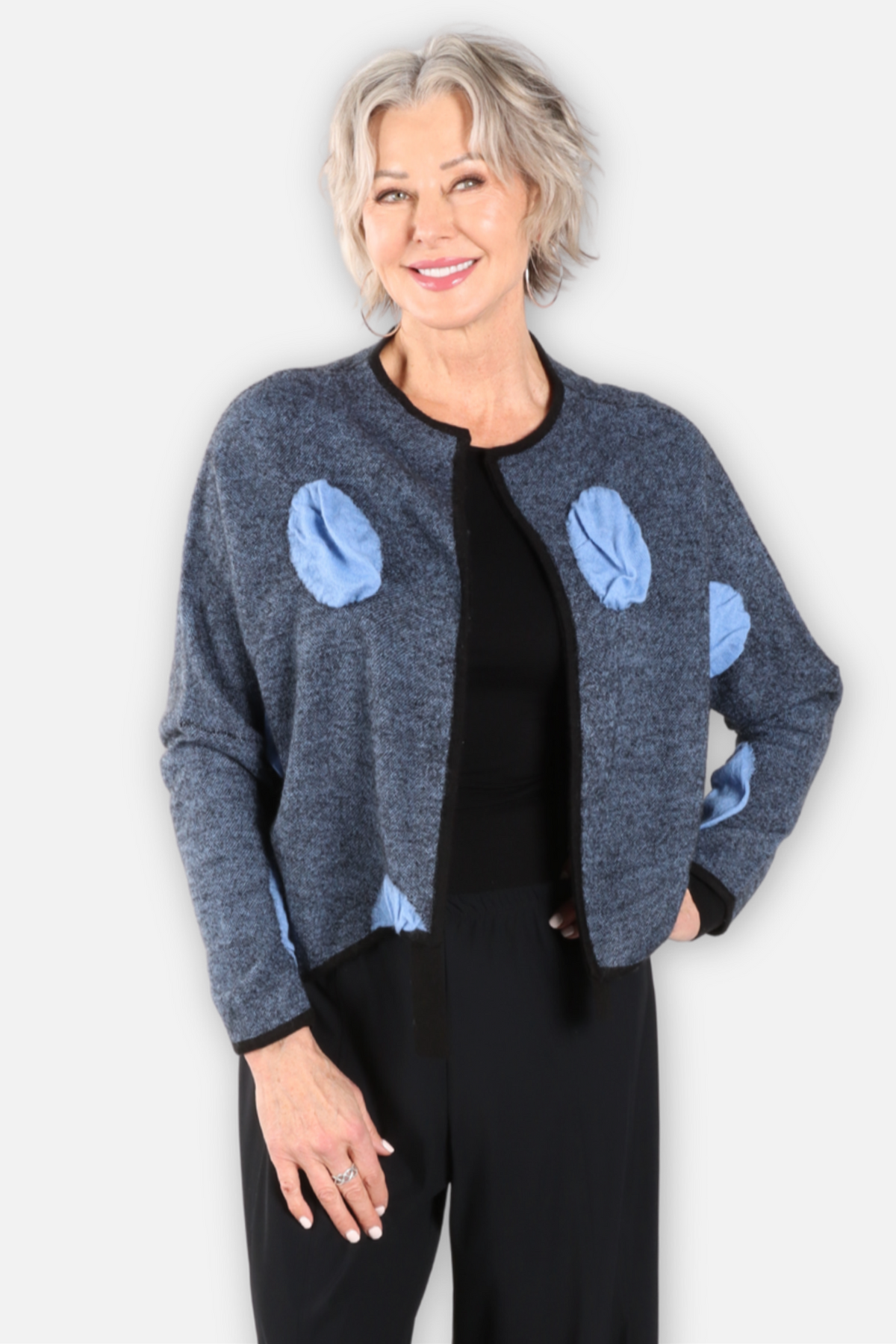 Open 3D Art Dot Cardigan - Black & Blue