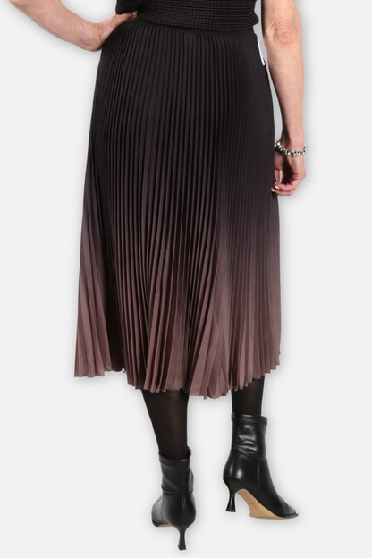 Kate Ombré Pleated Midi Skirt - Hazelnut & Black