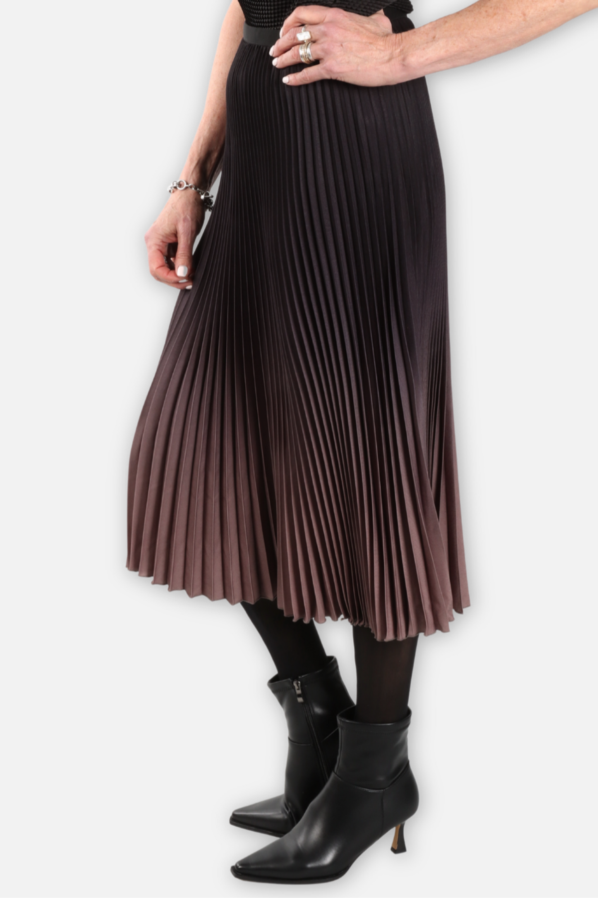 Kate Ombré Pleated Midi Skirt - Hazelnut & Black