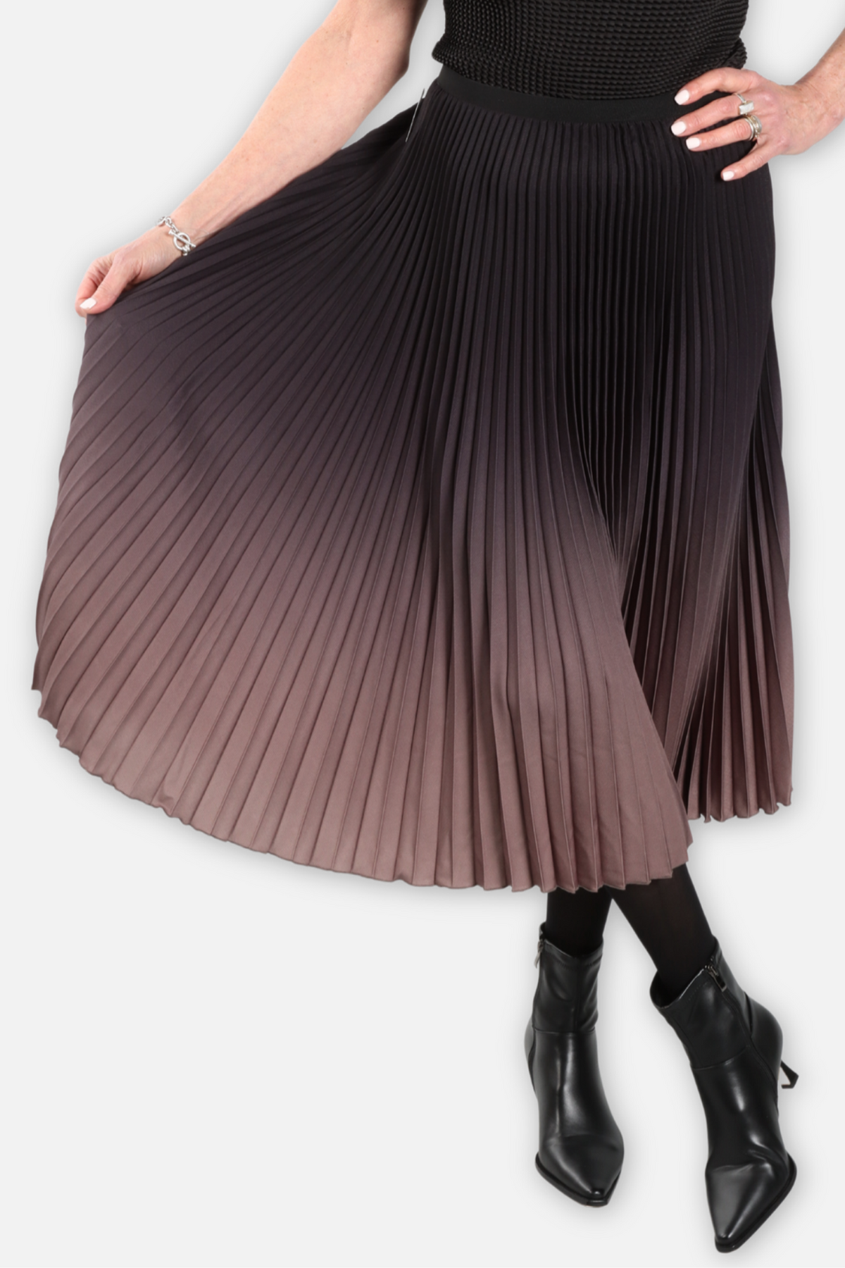 Kate Ombré Pleated Midi Skirt - Hazelnut & Black