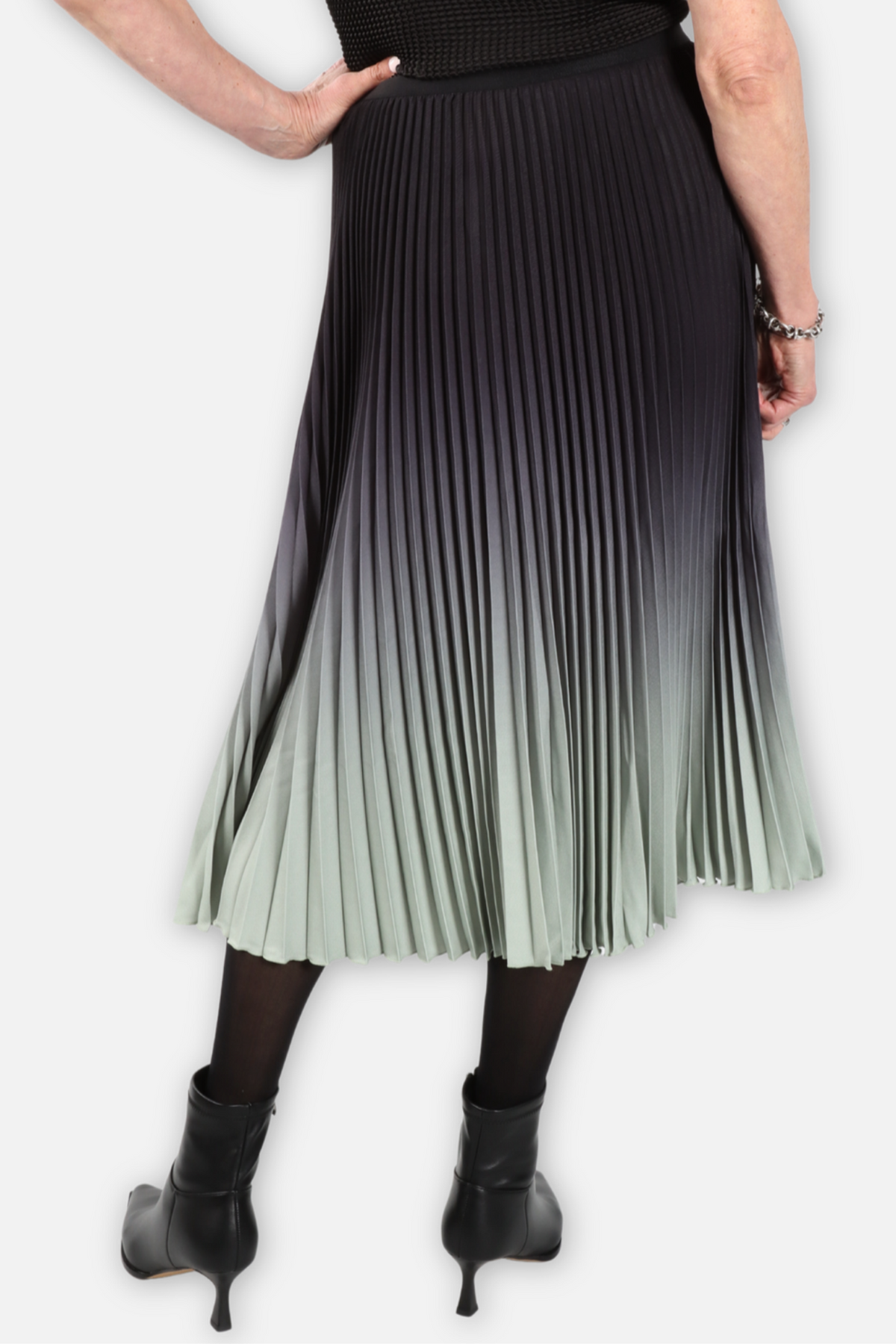 Kate Ombré Pleated Midi Skirt - Seafoam & Black