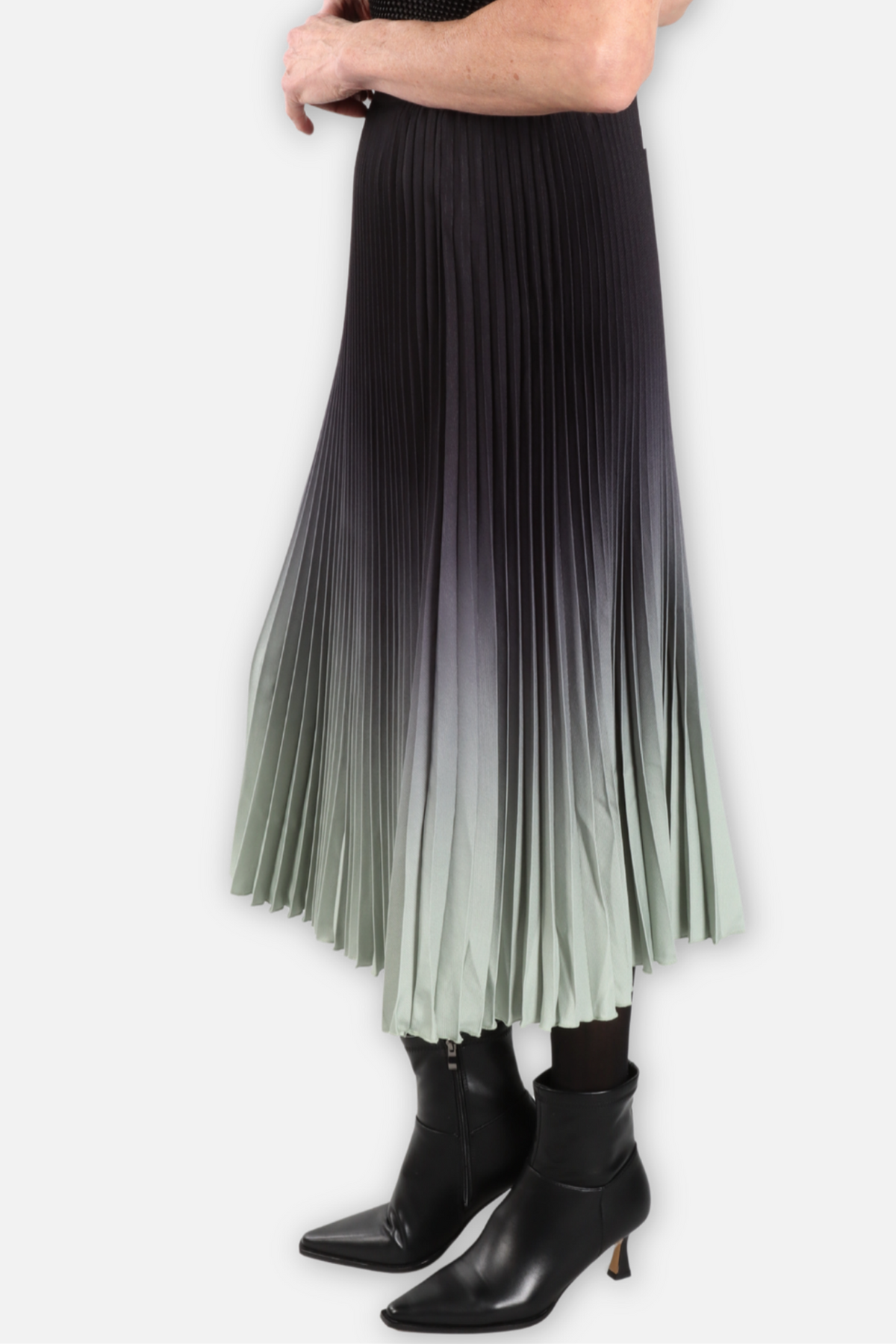 Kate Ombré Pleated Midi Skirt - Seafoam & Black