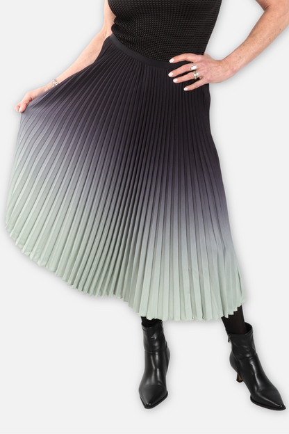 Kate Ombré Pleated Midi Skirt - Seafoam & Black