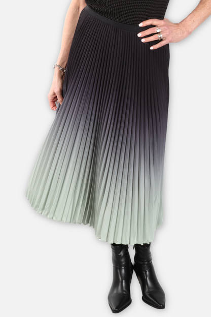 Kate Ombré Pleated Midi Skirt - Seafoam & Black