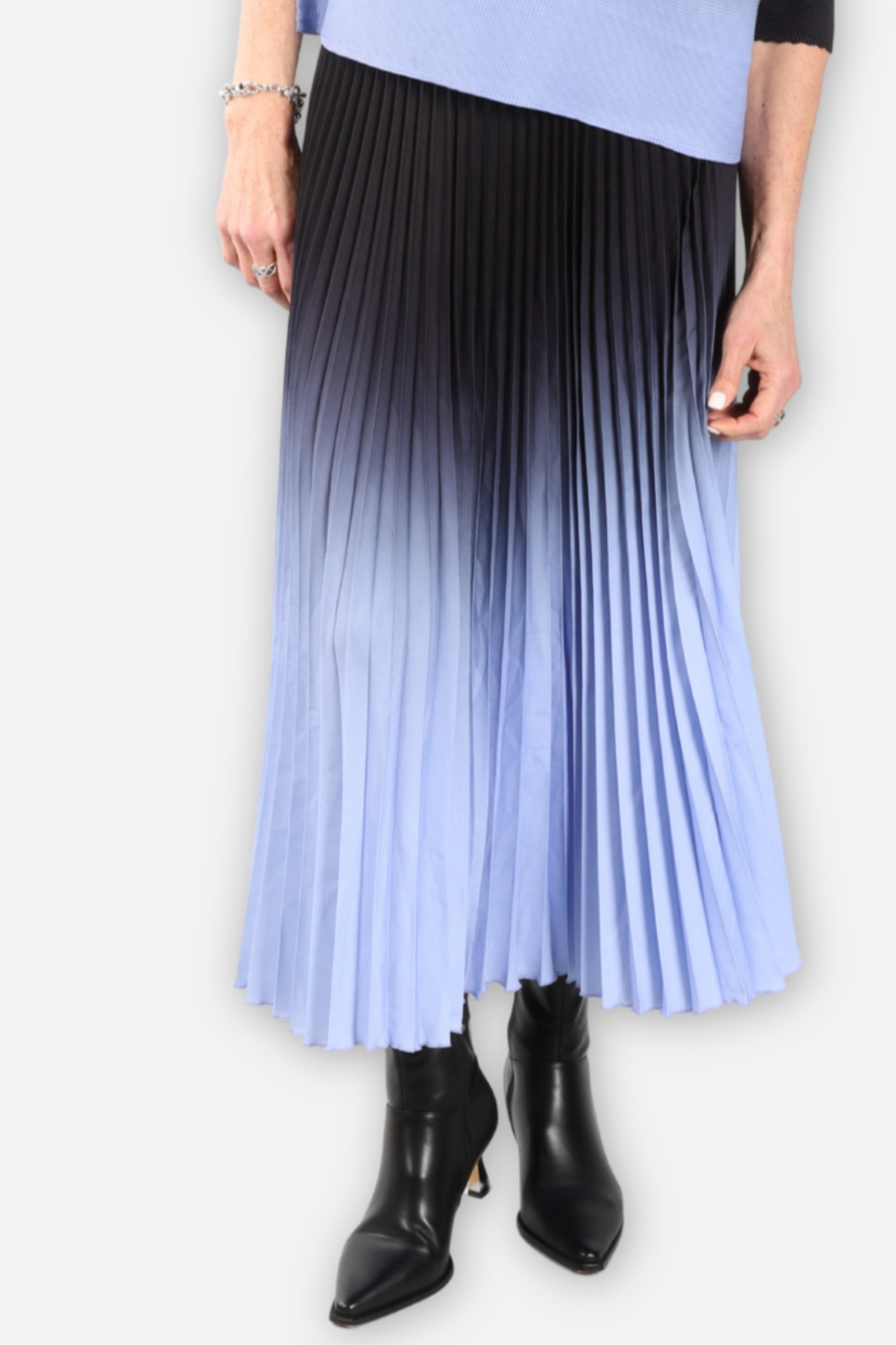 Kate Ombré Pleated Maxi Skirt - Periwinkle & Black