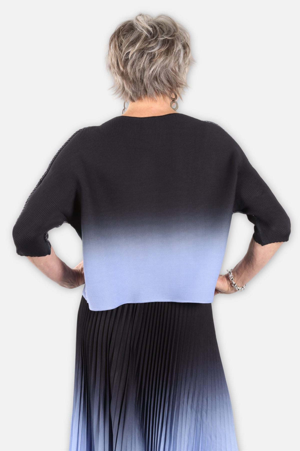 Kate Boxy Honeycomb Top - Periwinkle & Black