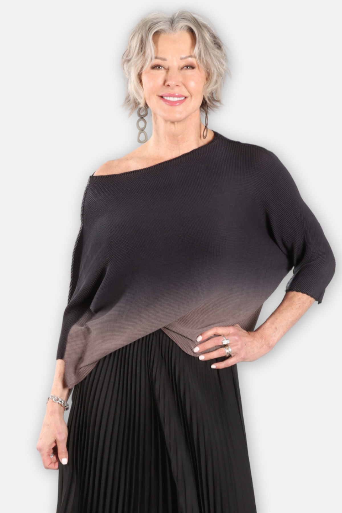 Kate Boxy Honeycomb Top - Hazelnut & Black